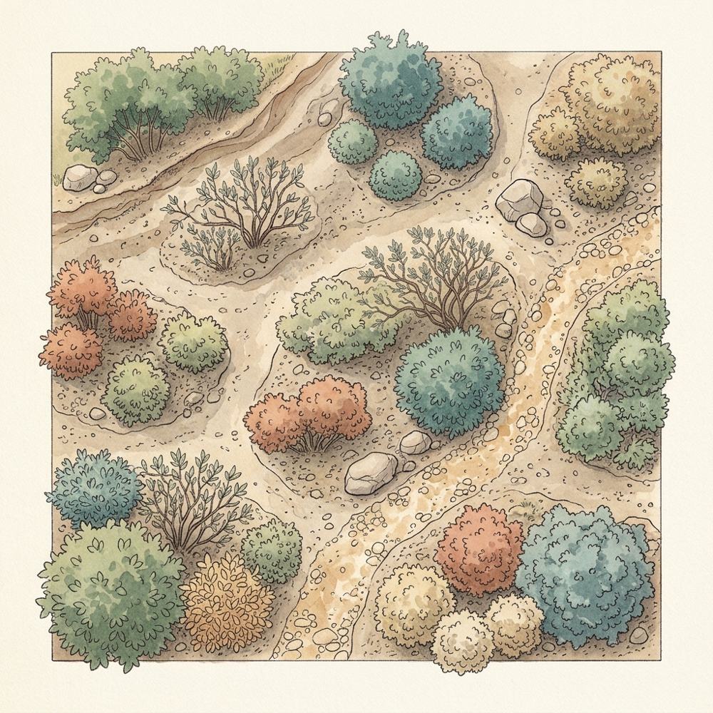 Plan view of spaced plant islands